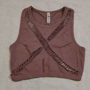 ALO Yoga Dusty Rose Distressed Cutout Crop Top